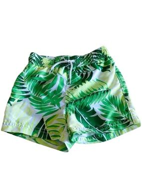 Janie and Jack Swim Trunk Palm Leaf  Tropical Athletic Shorts 12-18 Months Green